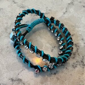 Teal and Black Crystal Wrap Bracelet